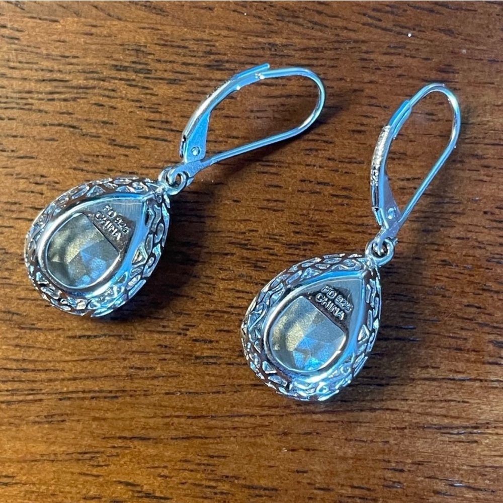 Blue jewel dangle sterling silver earrings with gold vermeil - Picture 3 of 6